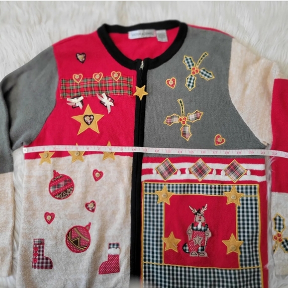 Victoria Jones Christmas snowman winter sweater Cardigan full zip size L. - Picture 5 of 8